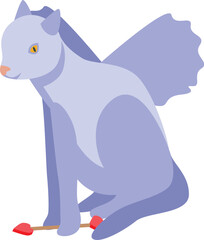 Purple winged cat sitting with cupid arrow near its paws