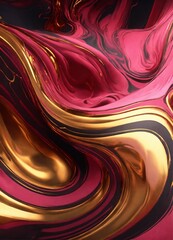 "Opulent Swirls: A Dance of Velvet Red and Gold"