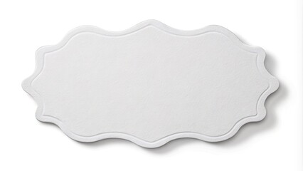 A crisp, blank, white, die-cut paper sticker label with a unique shape, isolated on a pure white background, ready for customization or text overlay.