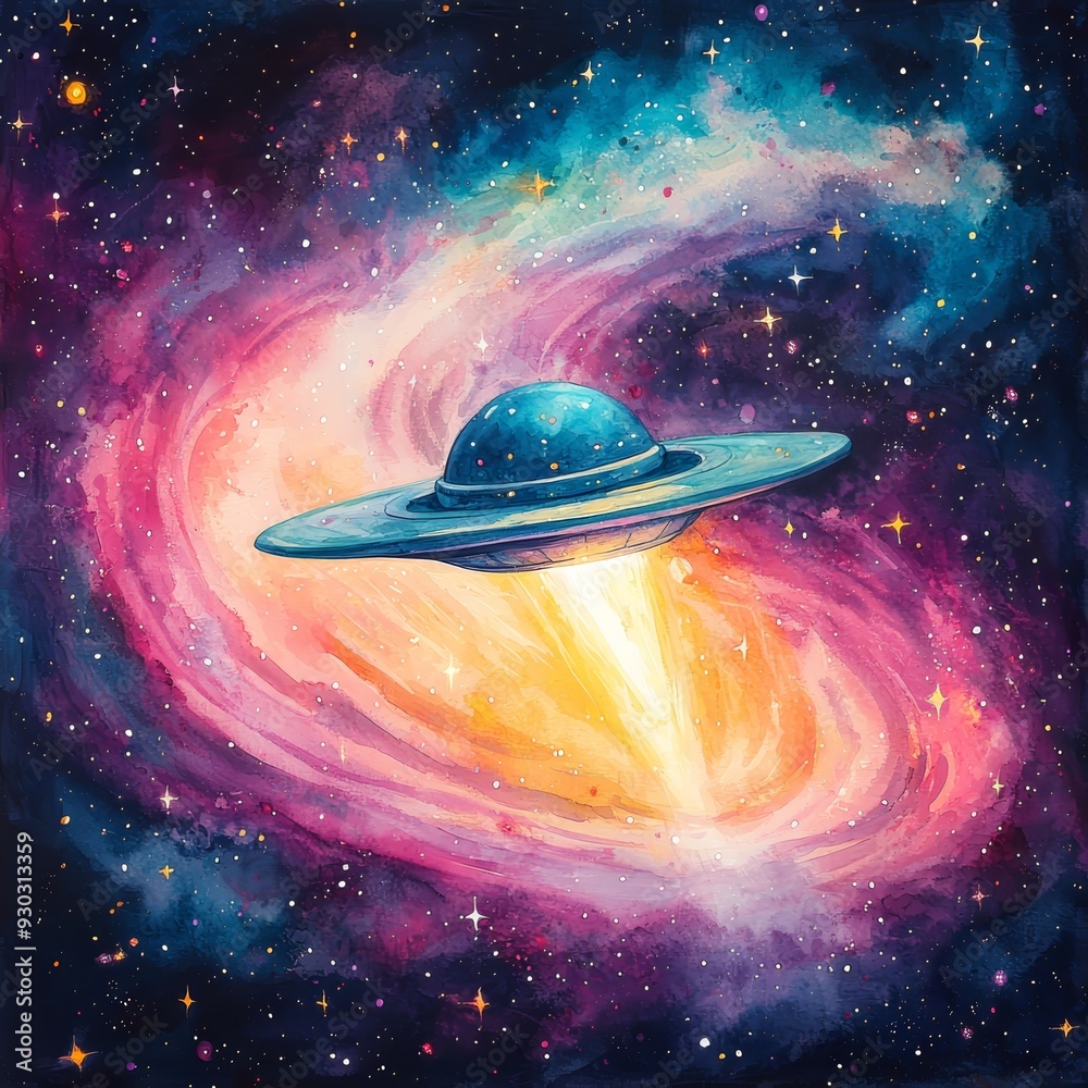 Sticker UFO in the Galaxy.