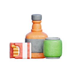 Alcohol and Cigarette, Market grocery store and supermarket, Food products, Shopping and delivery service, 3D rendering.