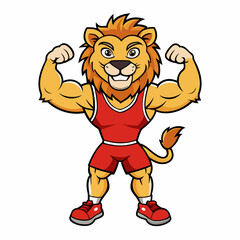 Obraz premium A ferocious lion athlete posing line art vector illustration