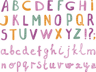 Hand drawn colorful uppercase and lowercase letters