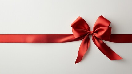 A single red ribbon bow placed elegantly on a white surface