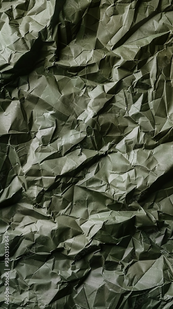 Aufkleber a close-up of crumpled olive green fabric highlights its textured folds and shadows under soft light