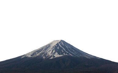 Mount Fuji in winter with snow on the top, with transparent image.
