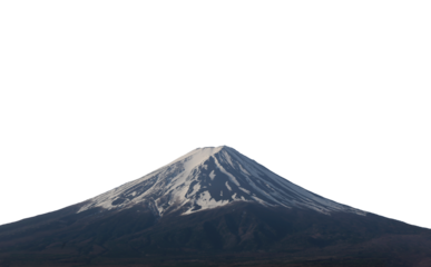 Mount Fuji in winter with snow on the top, with transparent image.