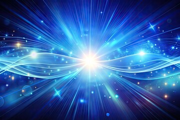 Obraz premium Vibrant blue gradient abstract texture background shimmering with glowing light rays and futuristic lines, evoking a sense of dynamic energy and cosmological depth.