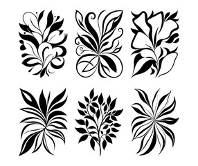 Obraz premium Black and white botanical pattern. For use in graphics, materials. Abstract plant shapes. Minimalist illustration for printing on wall decorations.