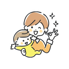 OKサインをする母子のイラスト