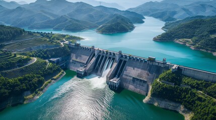hydroelectric dam aerial view , aerial view hydroelectric dam , hydroelectric dam drone footage