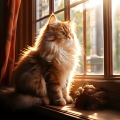 Fluffy Cat on a Windowsill