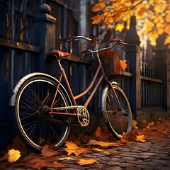 Vintage Bicycle with Autumn Leaves