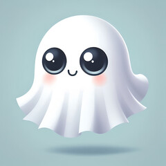 Obraz premium Cute Ghost Character in Pastel Colors Floating Against a Simple Background, Perfect for Halloween-Themed Designs, Children's Illustrations, and Spooky Yet Adorable Decorations with Minimalist Flat Art