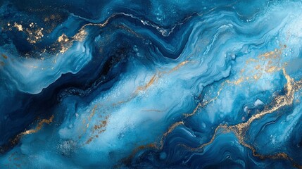Fototapeta premium Abstract ocean- ART. Natural Luxury. Style incorporates the swirls of marble or the ripples of agate. Very beautiful blue paint with the addition of gold powder , ai