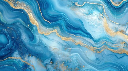 Obraz premium Abstract ocean- ART. Natural Luxury. Style incorporates the swirls of marble or the ripples of agate. Very beautiful blue paint with the addition of gold powder , ai