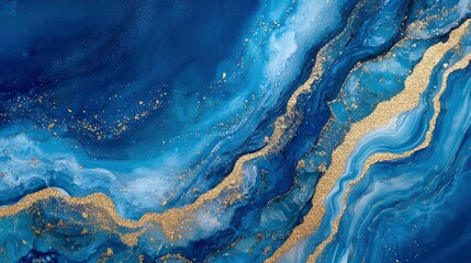 Abstract ocean- ART. Natural Luxury. Style incorporates the swirls of marble or the ripples of agate. Very beautiful blue paint with the addition of gold powder , ai