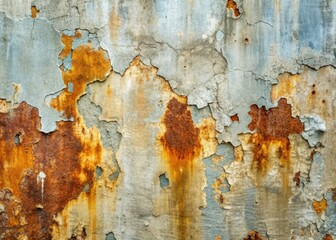 Fototapeta premium Weathered concrete wall texture with rusty, damaged surface featuring abstract pattern for vintage background, showcasing aged, worn, and roughened surface with natural imperfections.