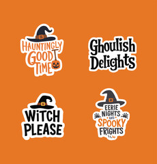 Halloween Quotes Printable Stickers Vector illustration set