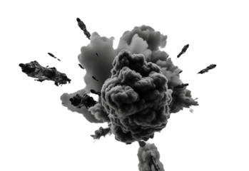 Black Smoke Explosion: Dramatic Visual Effect for Movies, Games, and Design Projects. PNG, Transparent Background.  Action & Special Effects
