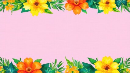 Obraz premium yellow orange green floral watercolor border header