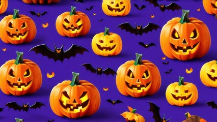 Halloween seamless background with bats and pumpkin. Good for textile fabric design, wrapping paper, website wallpapers, textile, wallpaper and apparel
