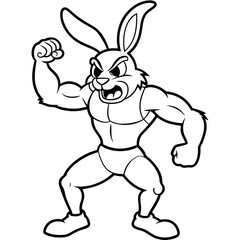 A ferocious rabbit athlete posing line art vector illustration