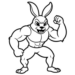 A ferocious rabbit athlete posing line art vector illustration