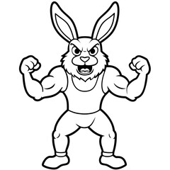 A ferocious rabbit athlete posing line art vector illustration