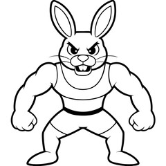 Obraz premium A ferocious rabbit athlete posing line art vector illustration