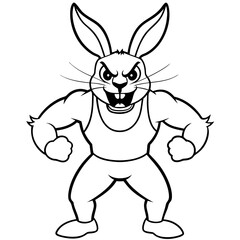 A ferocious rabbit athlete posing line art vector illustration