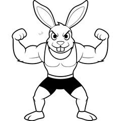 A ferocious rabbit athlete posing line art vector illustration