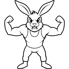 A ferocious rabbit athlete posing line art vector illustration