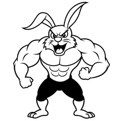 A ferocious rabbit athlete posing line art vector illustration