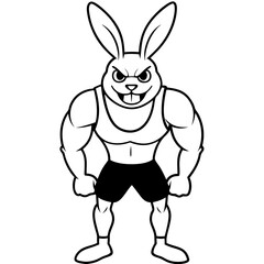 A ferocious rabbit athlete posing line art vector illustration