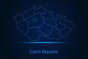 Abstract High Detailed Glow Blue Map on Dark Background of Map of Czech Republic symbol for your web site design map logo, app, Travel. Vector illustration eps 10.	
