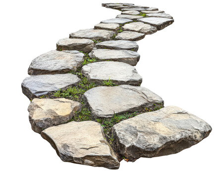 A stone path with moss growing on it. The path is long and winding, leading to a destination. The moss adds a natural and serene touch to the scene, creating a peaceful atmosphere - Powered by Adobe