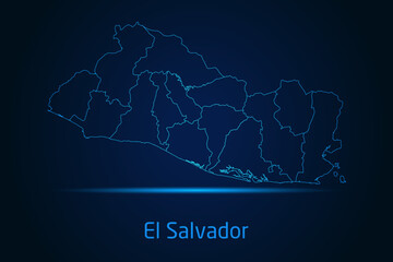 Abstract High Detailed Glow Blue Map on Dark Background of Map of El Salvador symbol for your web site design map logo, app, Travel. Vector illustration eps 10.	
