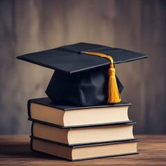 ruma de libros con birrete