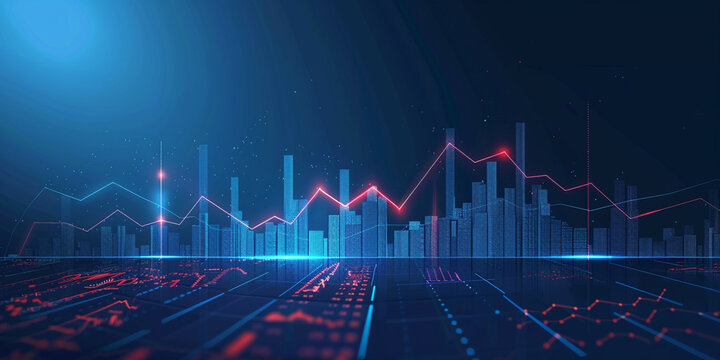 Business growth and stock market investment graph on blue background. Increased chart trading.
