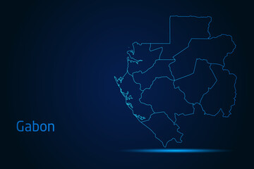Abstract High Detailed Glow Blue Map on Dark Background of Map of Gabon symbol for your web site design map logo, app, Travel. Vector illustration eps 10.	
