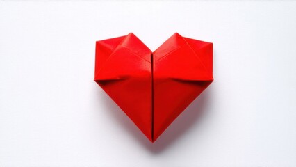 Red origami heart on white background