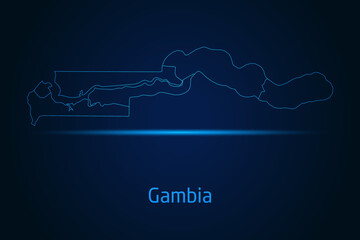Abstract High Detailed Glow Blue Map on Dark Background of Map of Gambia symbol for your web site design map logo, app, Travel. Vector illustration eps 10.	
