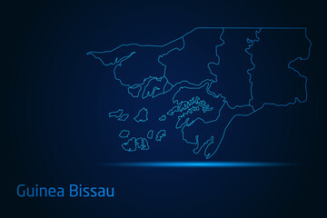 Abstract High Detailed Glow Blue Map on Dark Background of Map of Guinea Bissau symbol for your web site design map logo, app, Travel. Vector illustration eps 10.	
