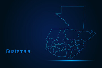 Abstract High Detailed Glow Blue Map on Dark Background of Map of Guatemala symbol for your web site design map logo, app, Travel. Vector illustration eps 10.	

