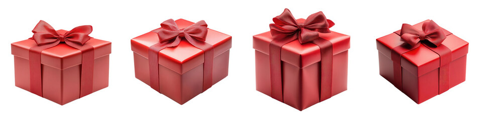 Obraz premium A group of beautifully wrapped red gift boxes, perfect for holiday celebrations and special occasions. isolated on a transparent background
