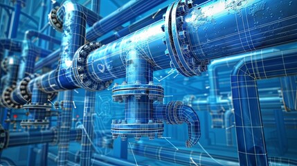 Building pipe and valve tube system architectural blueprint, industrial engineering construction design, factory pipeline technology equipment, gas or oil pump safety structure