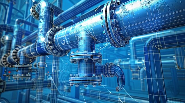 Building pipe and valve tube system architectural blueprint, industrial engineering construction design, factory pipeline technology equipment, gas or oil pump safety structure