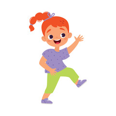 Funny Girl Kid Character Enjoy and Having Fun Vector Illustration