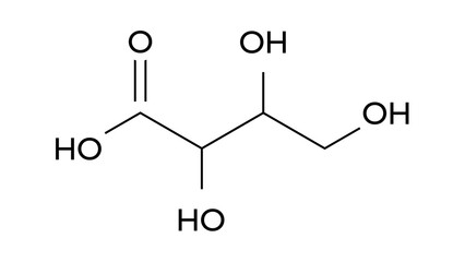 l-threonic acid molecule, structural chemical formula, ball-and-stick model, isolated image plant metabolite